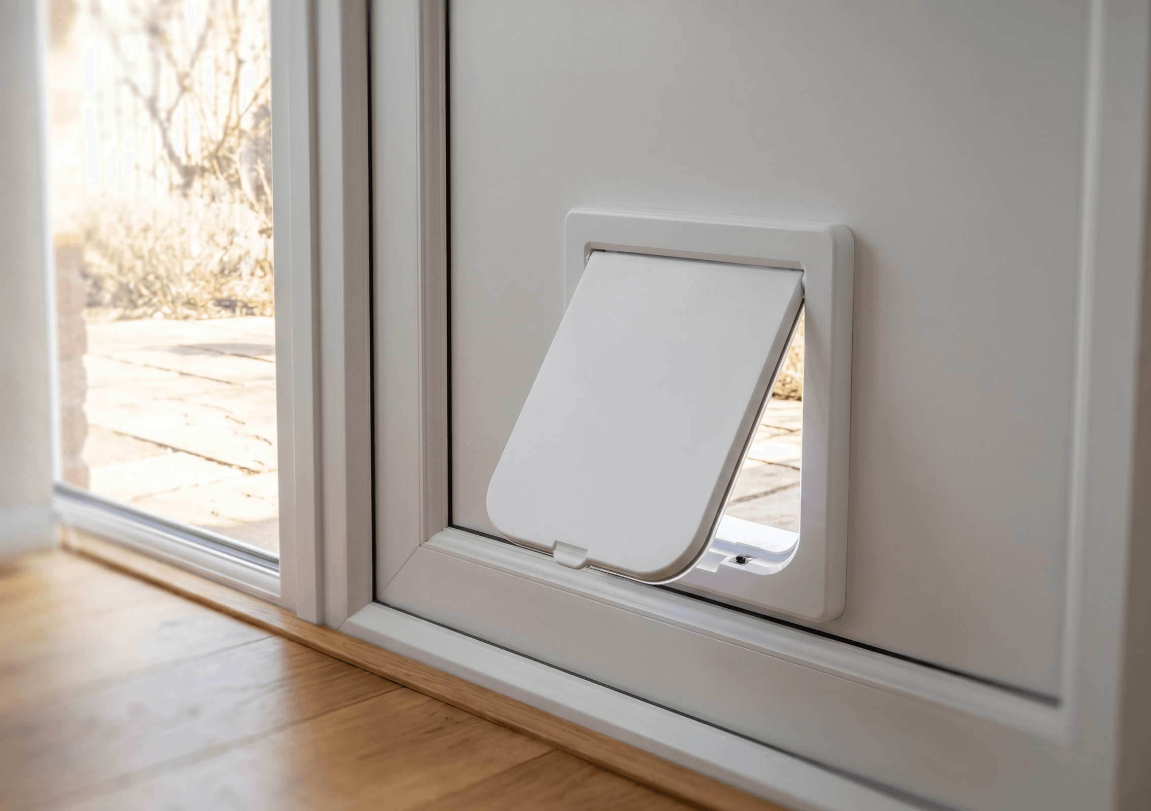 Cat or dog flap fitted into a residential door